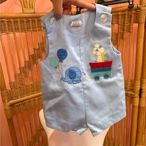 Light Blue Infant Romper with Animal and Balloon Design